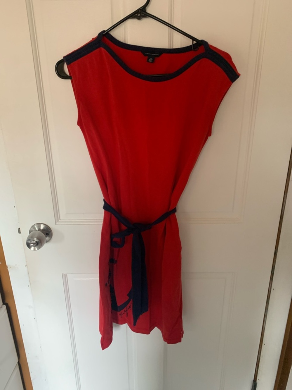 Tommy Hilfiger Red Sleeveless Mini Dress with Navy Trim and Belt